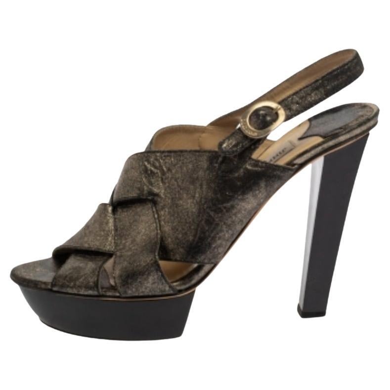 Jimmy Choo Black Shimmery Leather Platform Sandals Size 40.5 For Sale