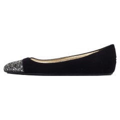 Jimmy Choo Black/Silver Suede and Glitter Ballet Flats Size 38.5