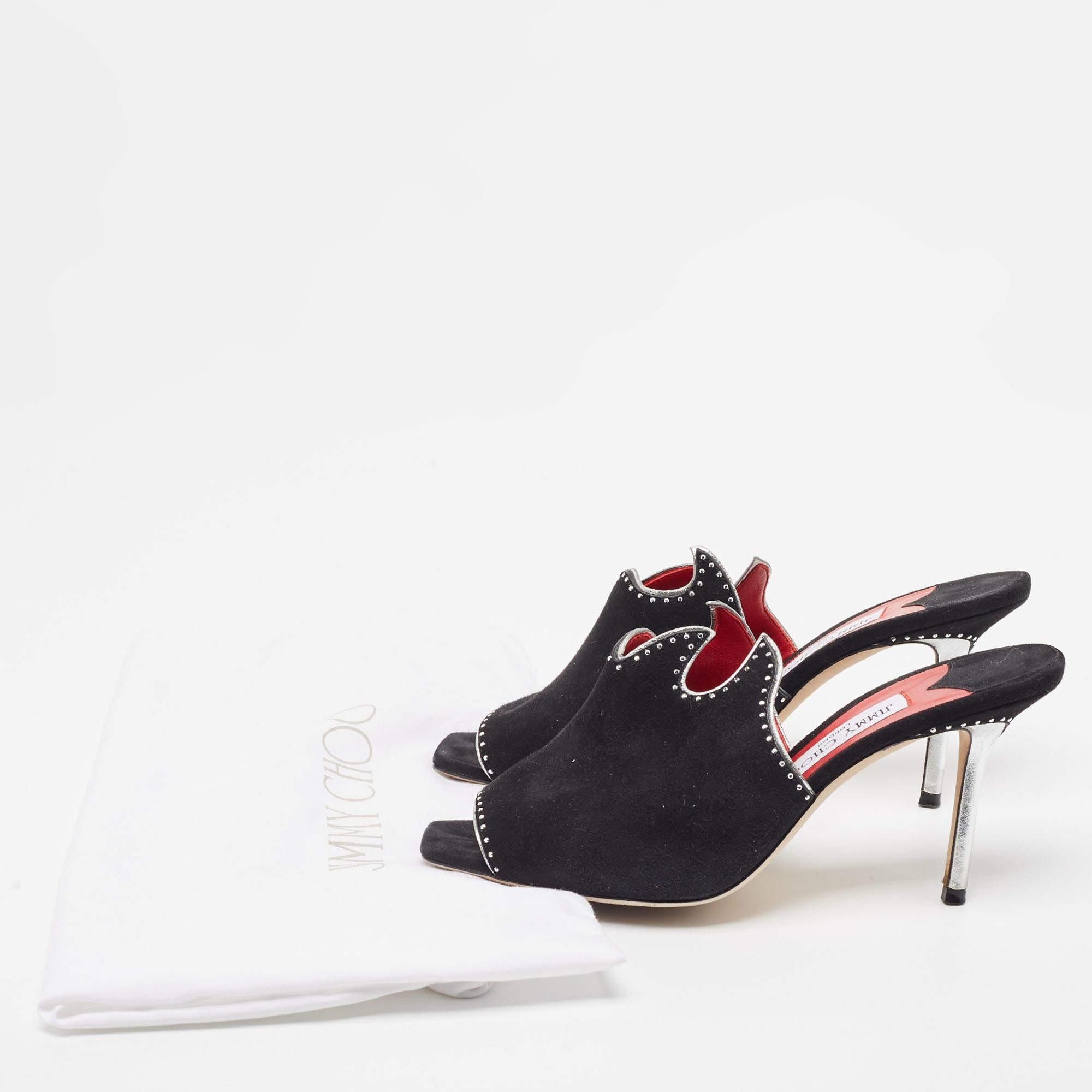 Jimmy Choo Black/Silver Suede Mahi Cutout Mule Sandals Size 39 For Sale 2