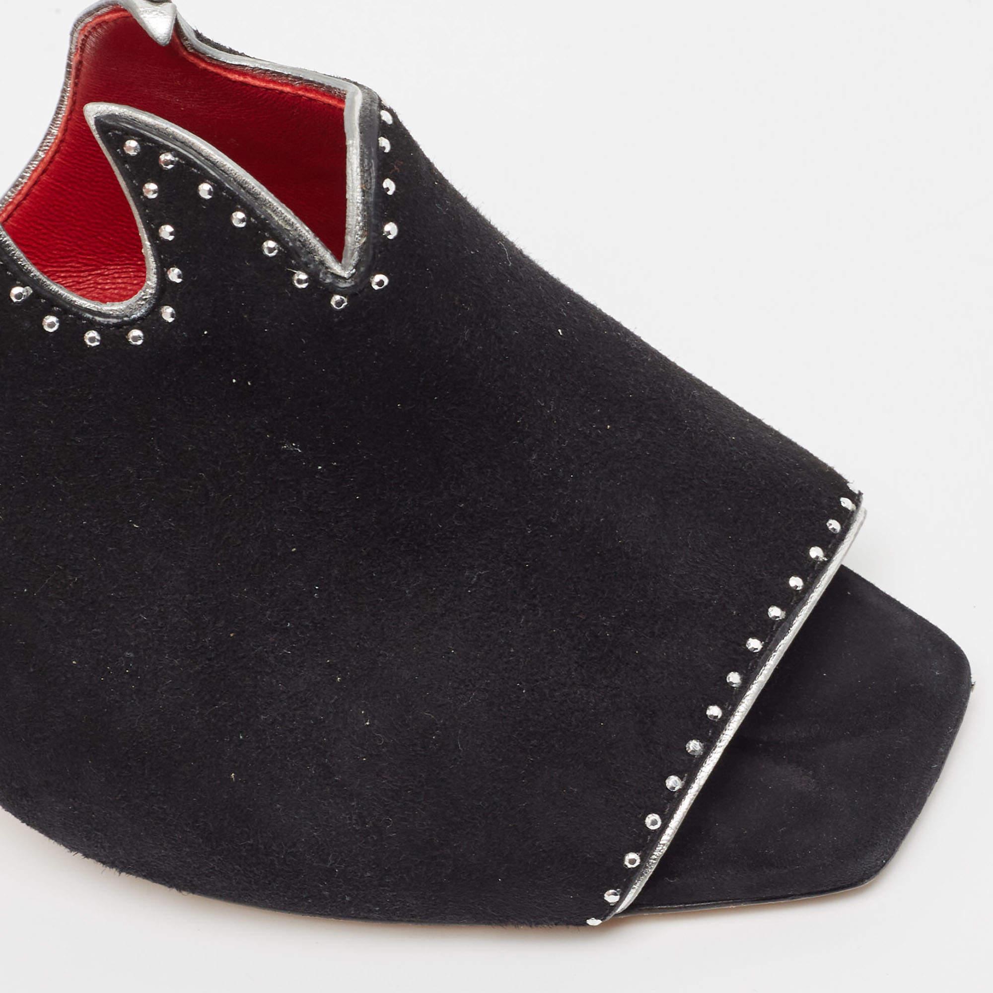 Jimmy Choo Black/Silver Suede Mahi Cutout Mule Sandals Size 39 For Sale 3