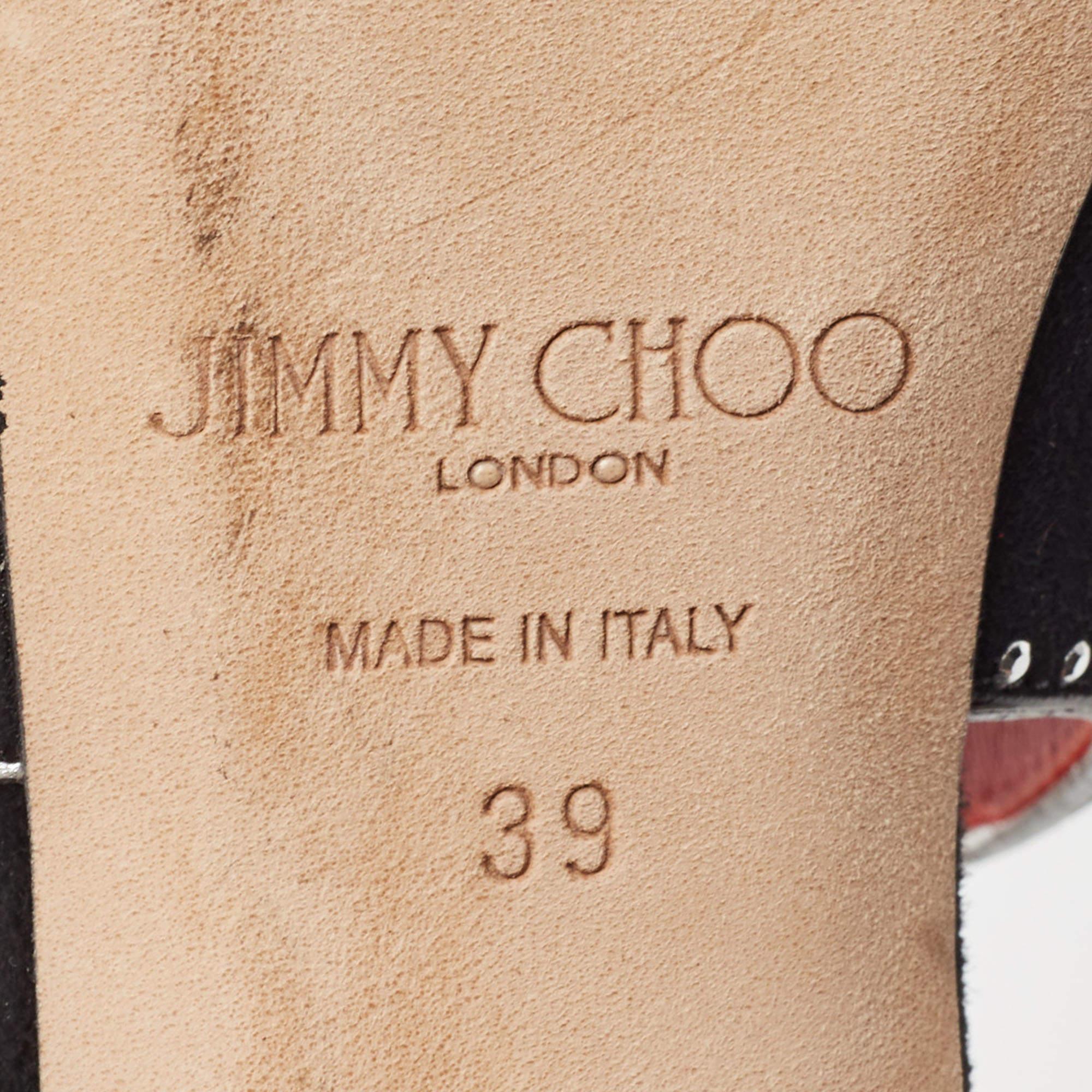 Jimmy Choo Black/Silver Suede Mahi Cutout Mule Sandals Size 39 For Sale 4