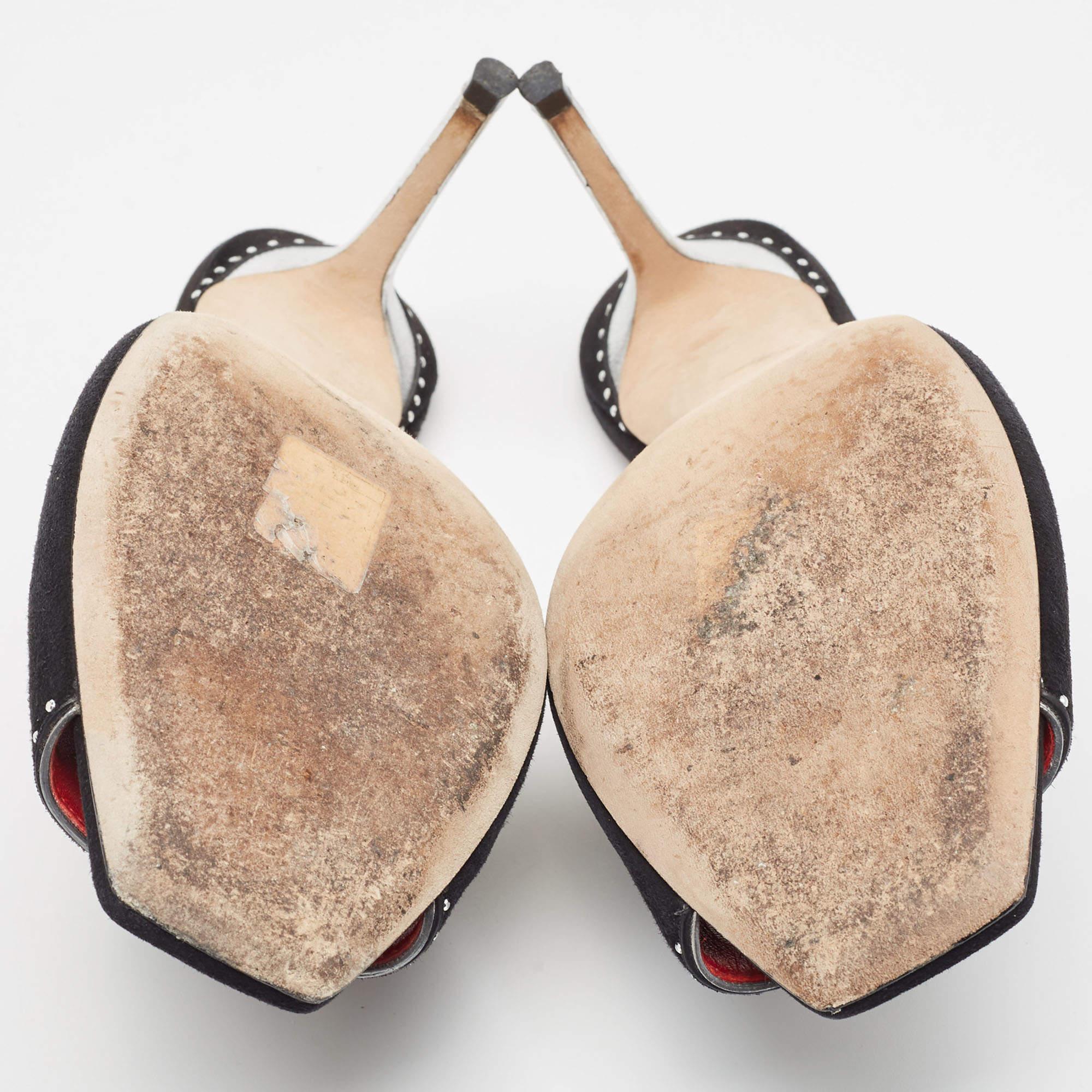 Jimmy Choo Black/Silver Suede Mahi Cutout Mule Sandals Size 39 For Sale 5