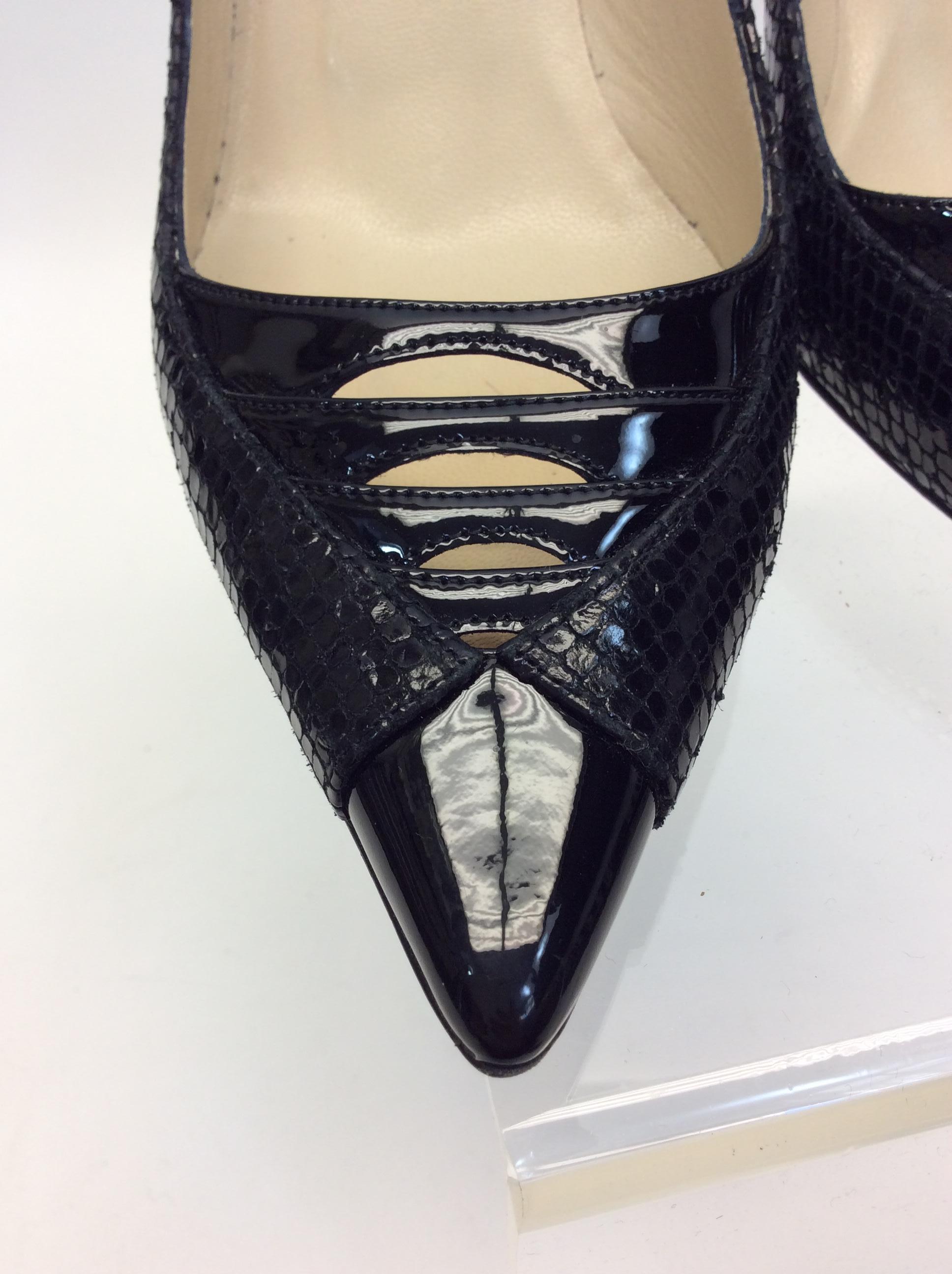 Jimmy Choo Black Skin and Patent Leather Heels For Sale 1