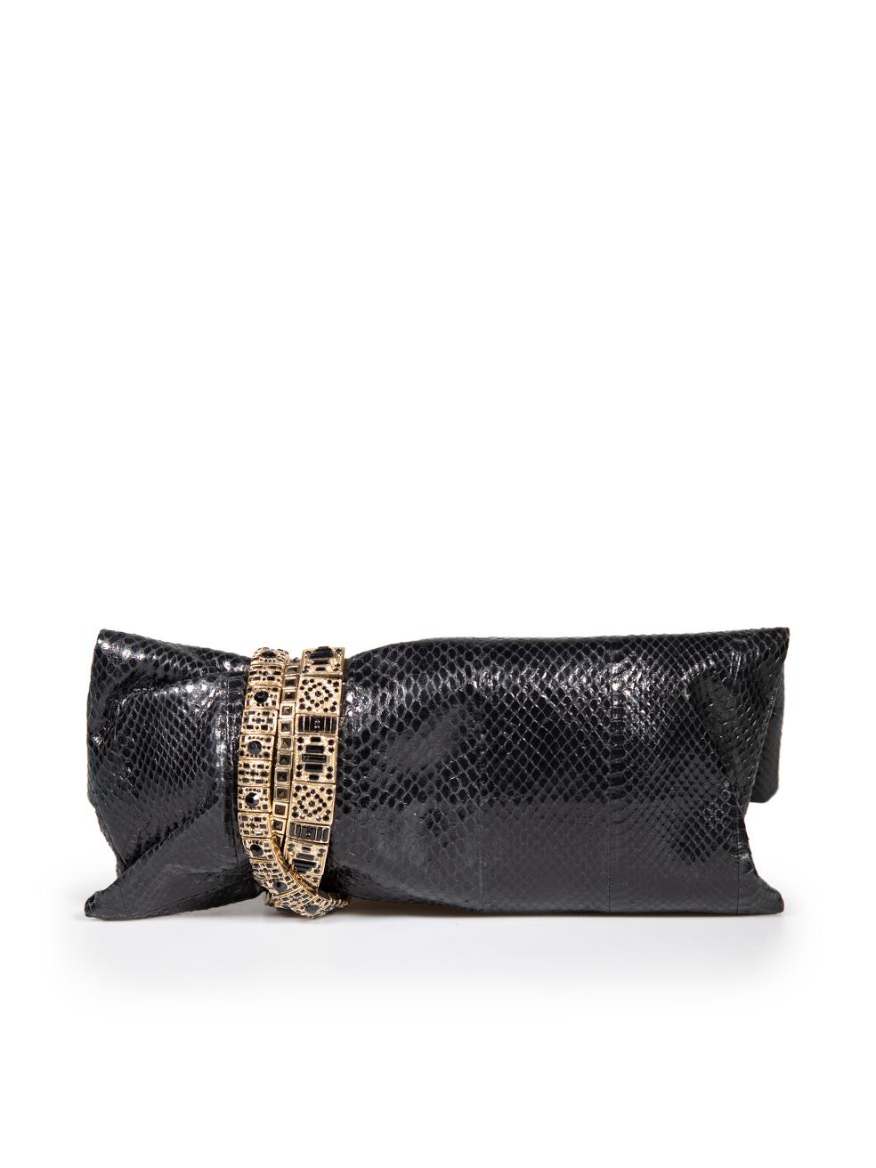 Jimmy Choo Black Snakeskin Embellished Clutch In Good Condition For Sale In London, GB
