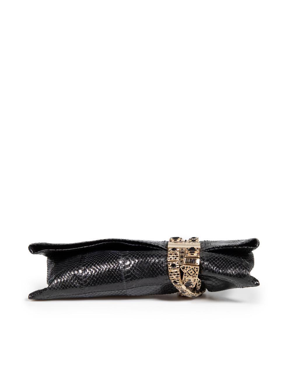 Women's Jimmy Choo Black Snakeskin Embellished Clutch For Sale