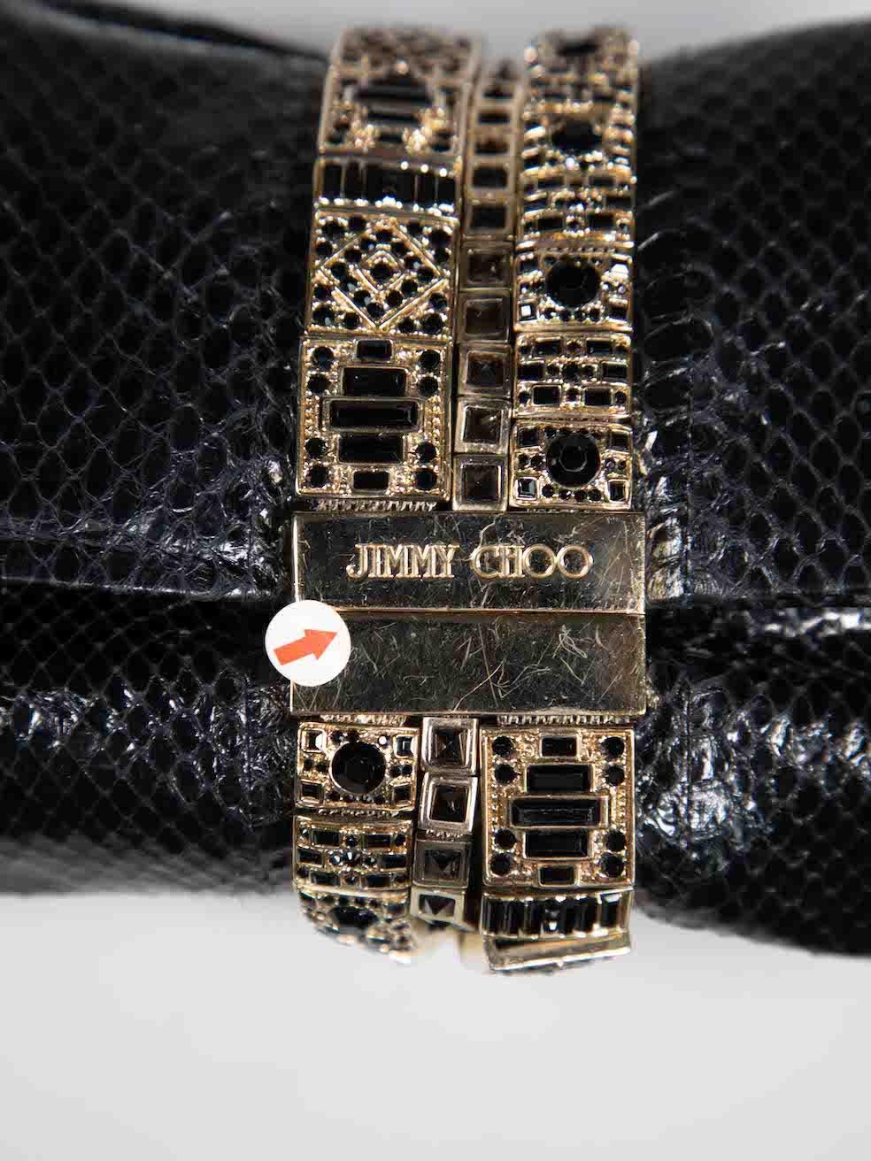 Jimmy Choo Black Snakeskin Embellished Clutch For Sale 3