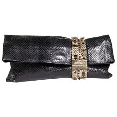 Jimmy Choo Black Snakeskin Embellished Clutch