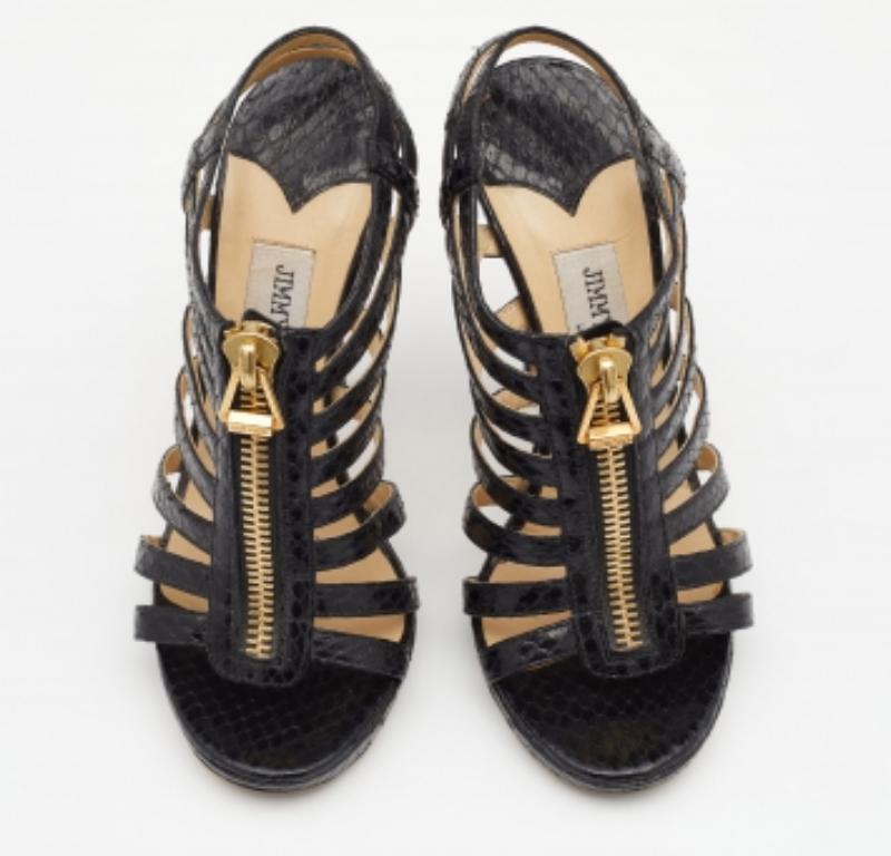 Jimmy Choo Black Snakeskin Glenys Gladiator Platform Sandals Size 36.5 In Good Condition For Sale In Dubai, Al Qouz 2