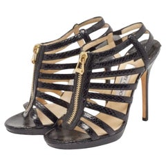 Jimmy Choo Black Snakeskin Glenys Sandals Size 38.5
