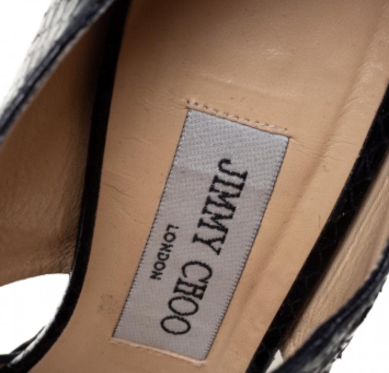 Jimmy Choo Sandales privées en cuir de serpent noir Taille 38 Pour femmes en vente