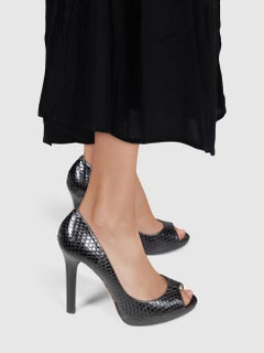 Jimmy Choo Black Snakeskin Peep Toe Heels Size IT 40.5
