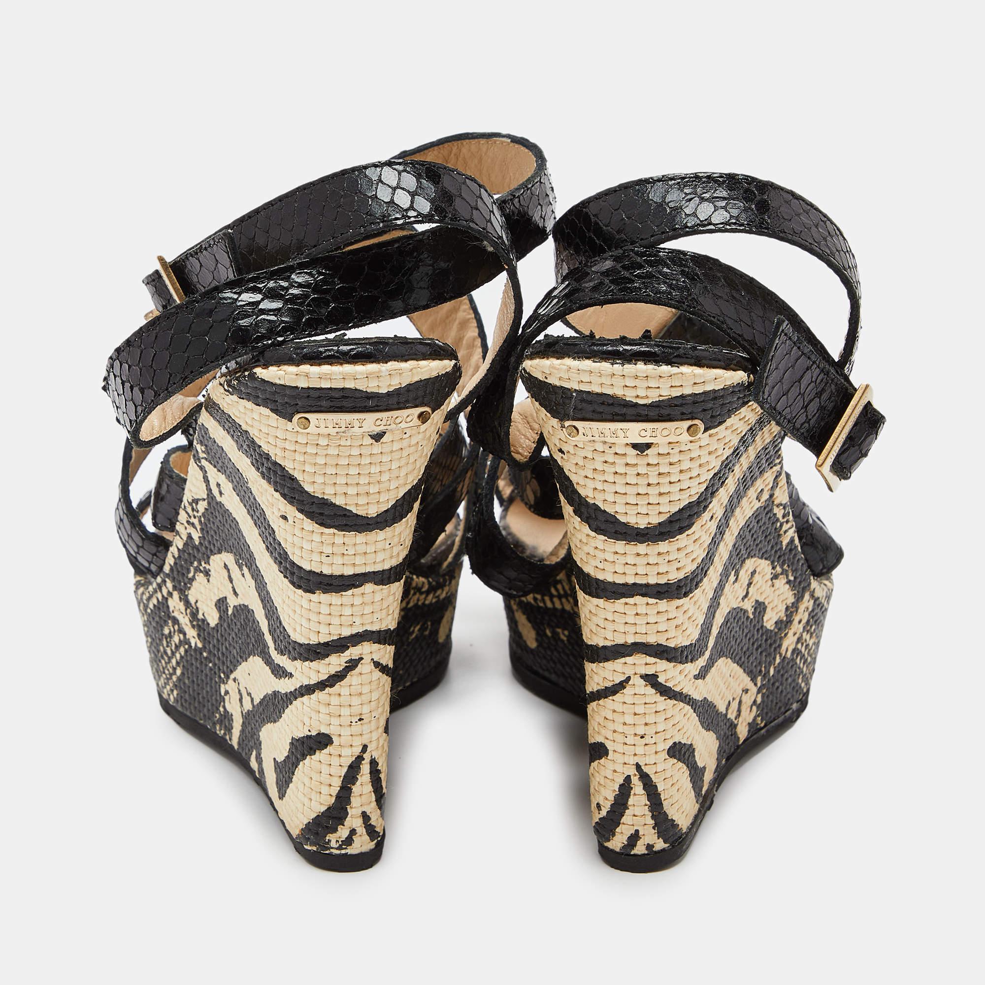 Jimmy Choo Black Snakeskin Platform Wedge Sandals Size 38 For Sale 1