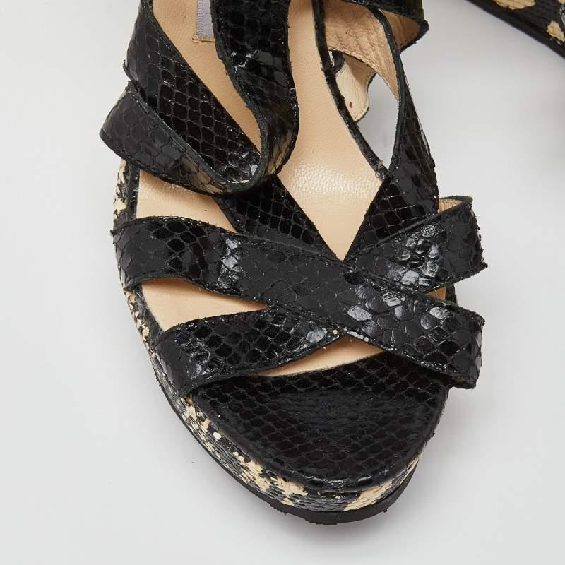 Jimmy Choo Black Snakeskin Platform Wedge Sandals Size 38 For Sale 2