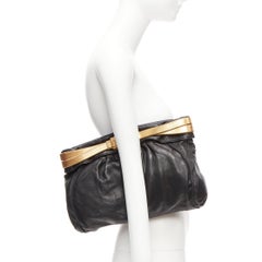JIMMY CHOO black soft leather gold chain logo zip oversized clutch bag