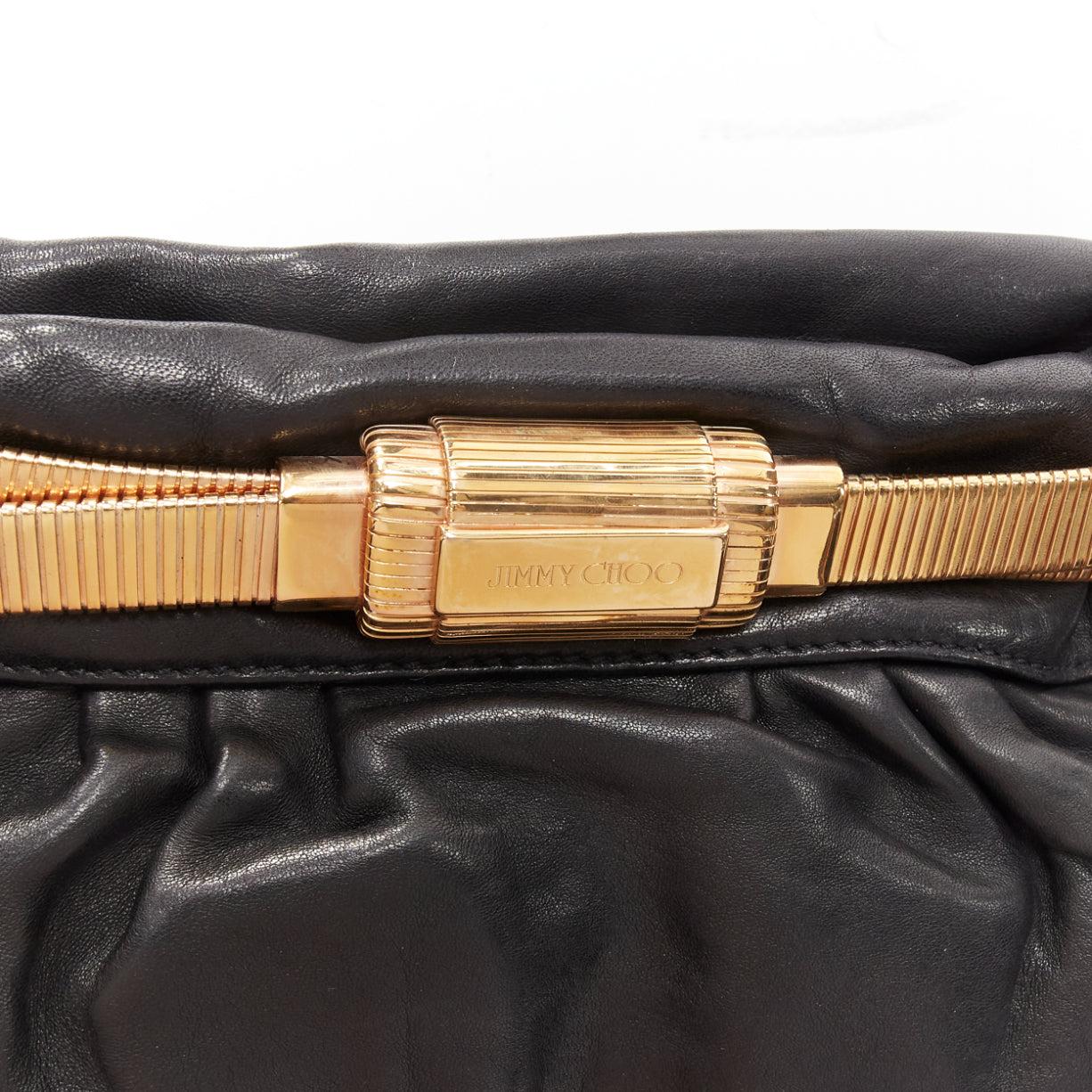 JIMMY CHOO black soft leather gold chain logo zip oversized clutch bag For Sale 3