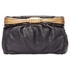 JIMMY CHOO black soft leather gold chain logo zip oversized clutch bag