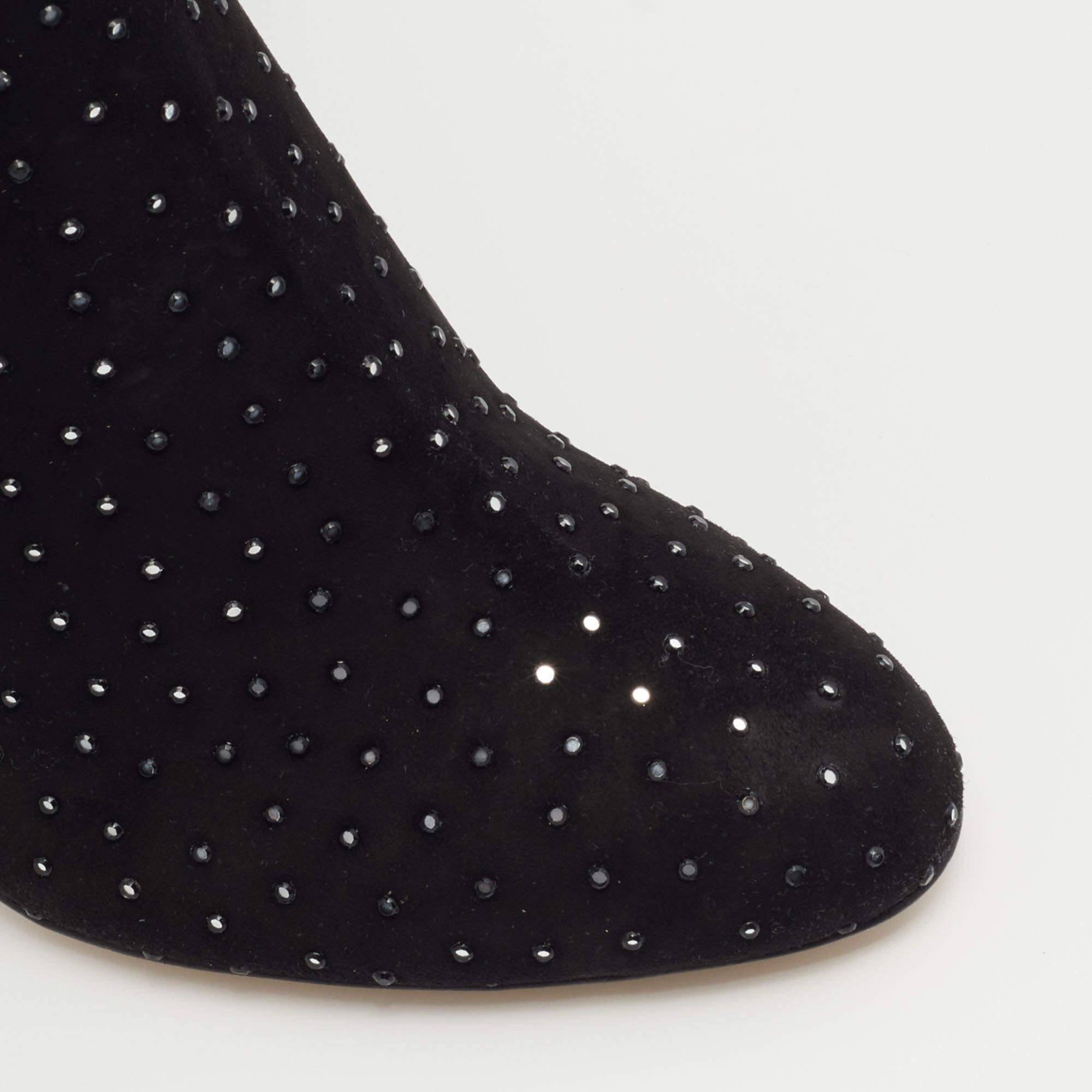 Jimmy Choo Black Stretch Fabric Toni Crystal Embellished Thigh High Boots Size 3 2
