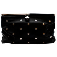 Jimmy Choo Black Studded & Crackled Patent Leather Clutch 