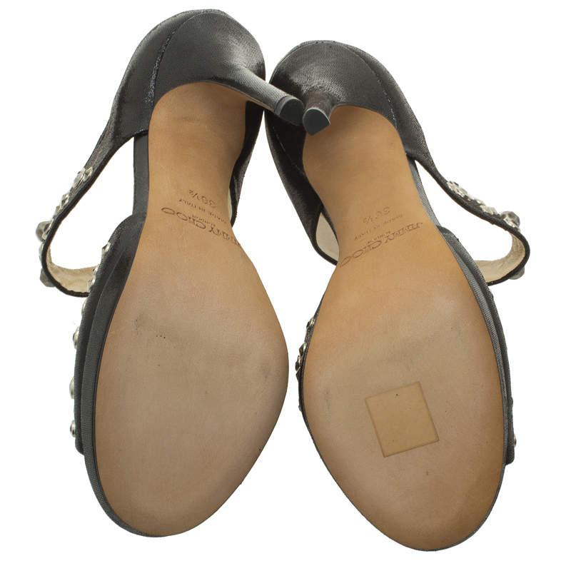 Jimmy Choo Black Studded Leather Bonnie Back Zip Platform Sandals Size 36.5 In Good Condition For Sale In Dubai, Al Qouz 2