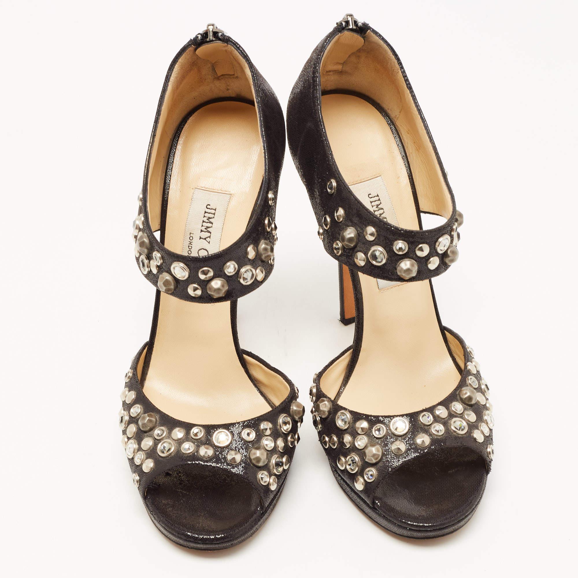 Jimmy Choo Black Studded Nubuck Leather Bonnie Back Zip Sandals Size 39 In Good Condition For Sale In Dubai, Al Qouz 2