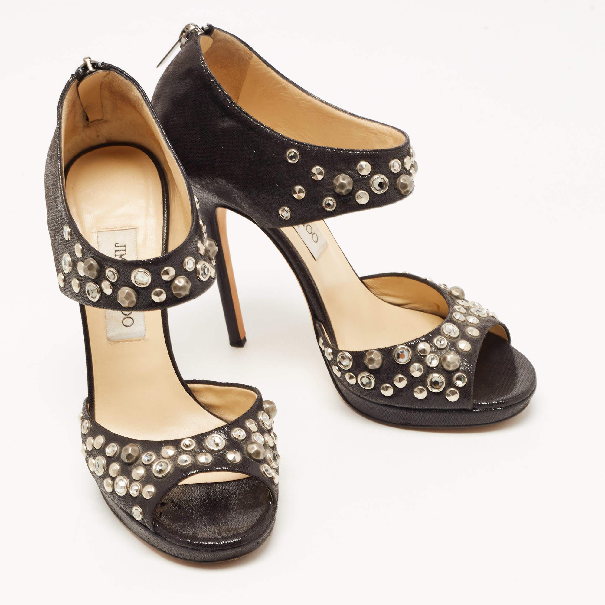 Women's Jimmy Choo Black Studded Nubuck Leather Bonnie Back Zip Sandals Size 39 For Sale