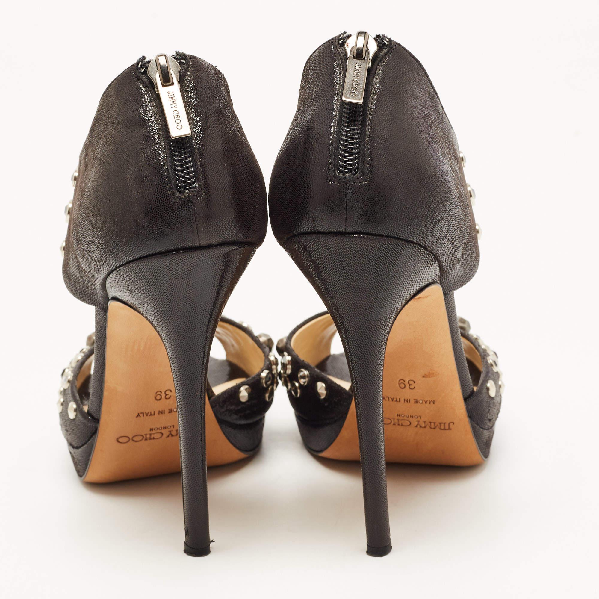Jimmy Choo Black Studded Nubuck Leather Bonnie Back Zip Sandals Size 39 For Sale 1