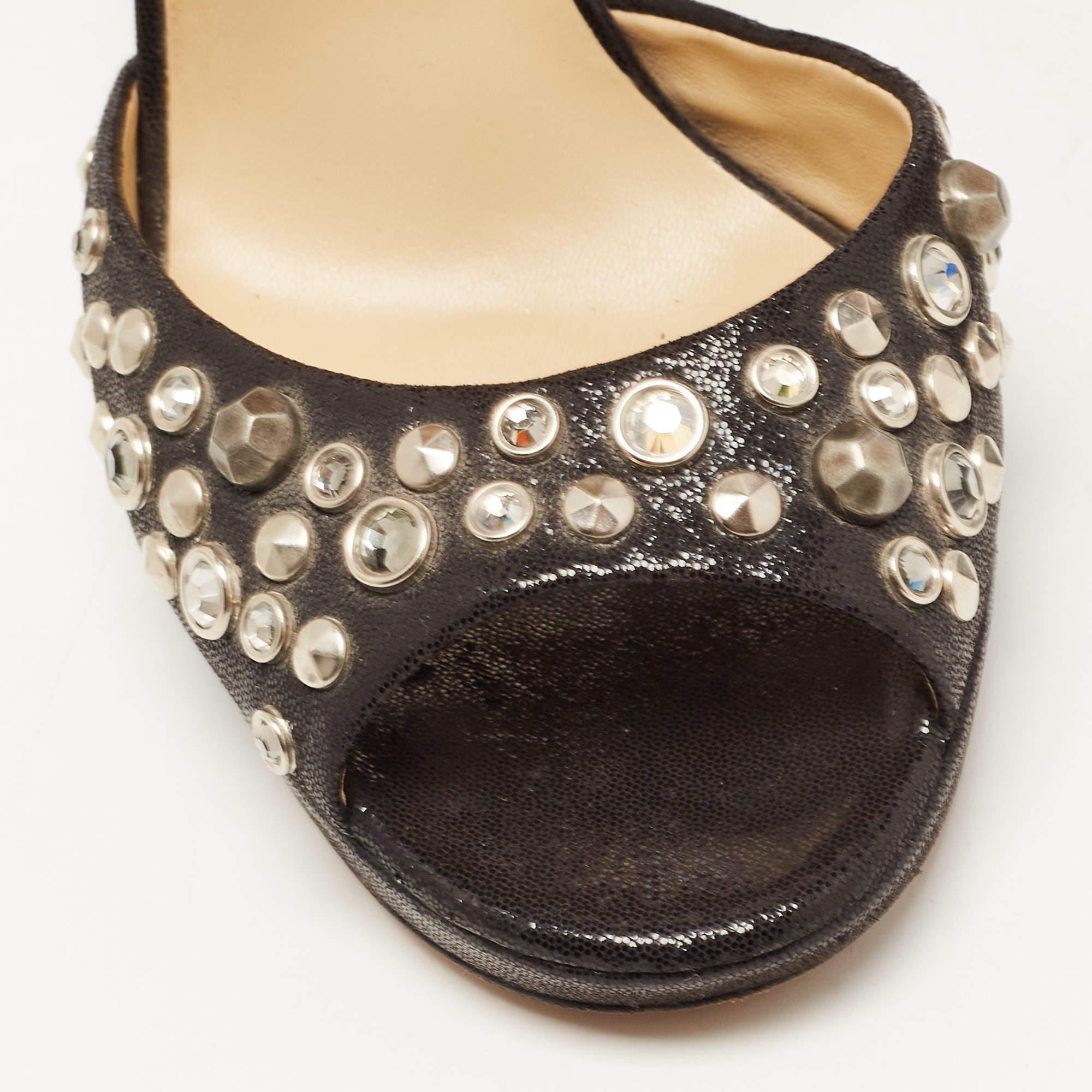 Jimmy Choo Black Studded Nubuck Leather Bonnie Back Zip Sandals Size 39 For Sale 3