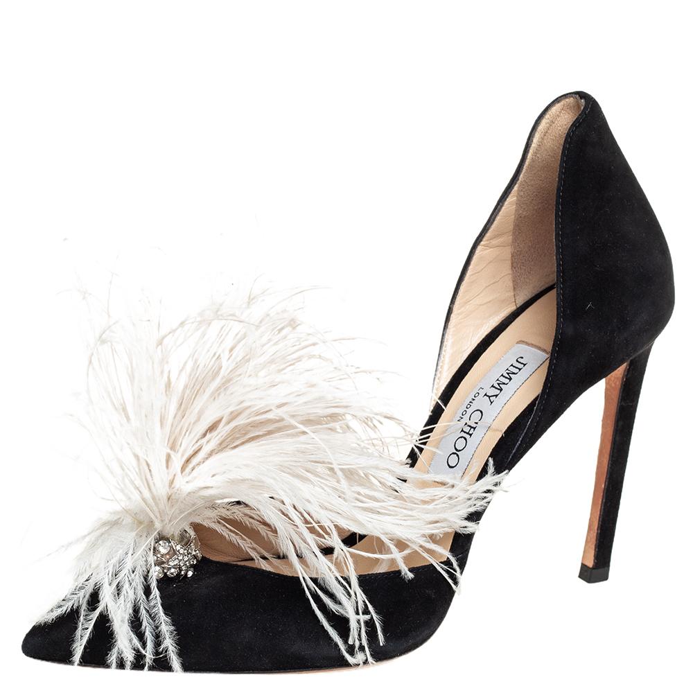 When it comes to brilliant shoemaking, nobody beats Jimmy Choo! These breathtaking pumps look like a work of art and are skillfully crafted from suede in a black shade. What highlights these pumps are the crystal embellishments that emanate the