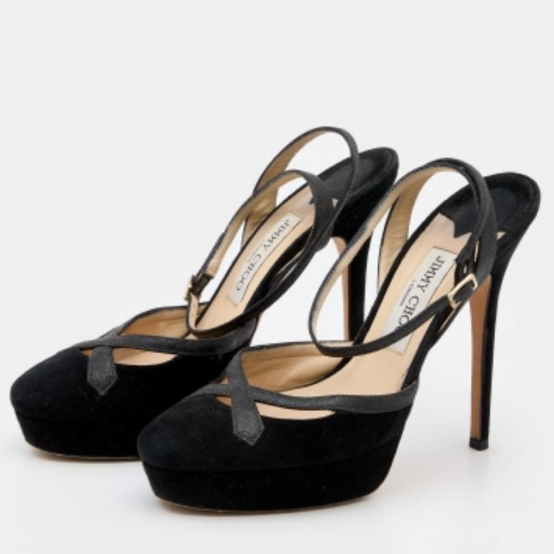 Jimmy Choo - Sandales à plateforme en daim et paillettes - Taille 39 État moyen - En vente à Dubai, Al Qouz 2