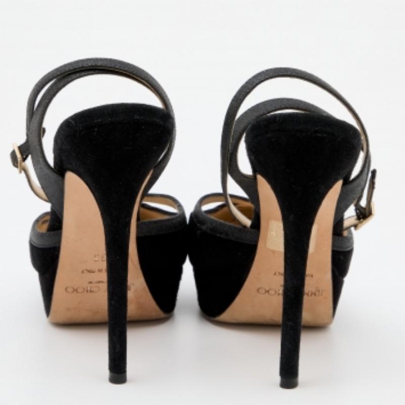 Jimmy Choo - Sandales à plateforme en daim et paillettes - Taille 39 en vente 1