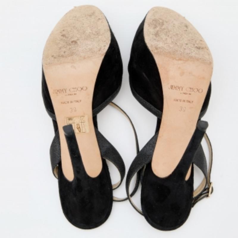 Jimmy Choo - Sandales à plateforme en daim et paillettes - Taille 39 en vente 2