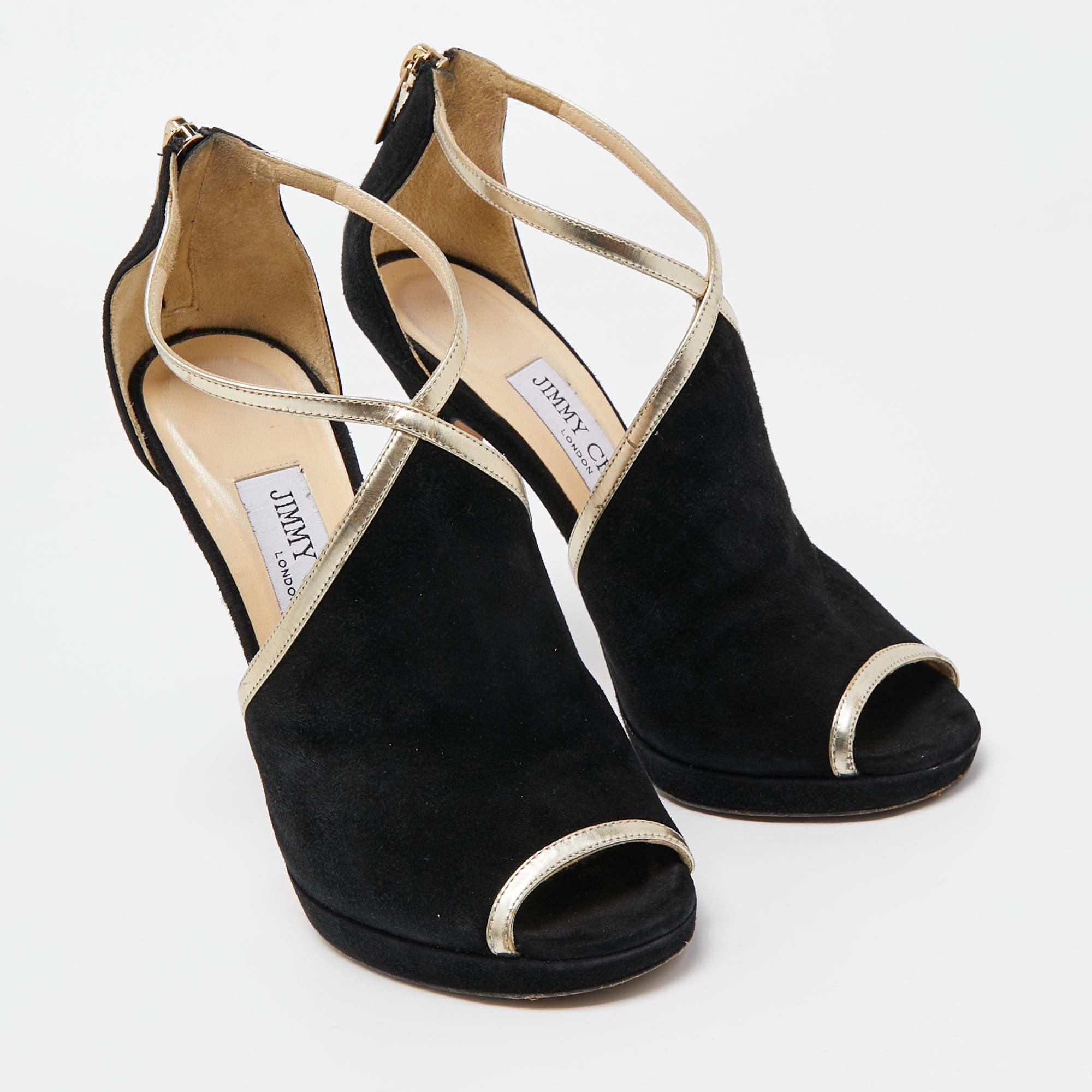 Jimmy Choo Black Suede and Leather Fey Ankle Strap Sandals Size 36 In Good Condition For Sale In Dubai, Al Qouz 2