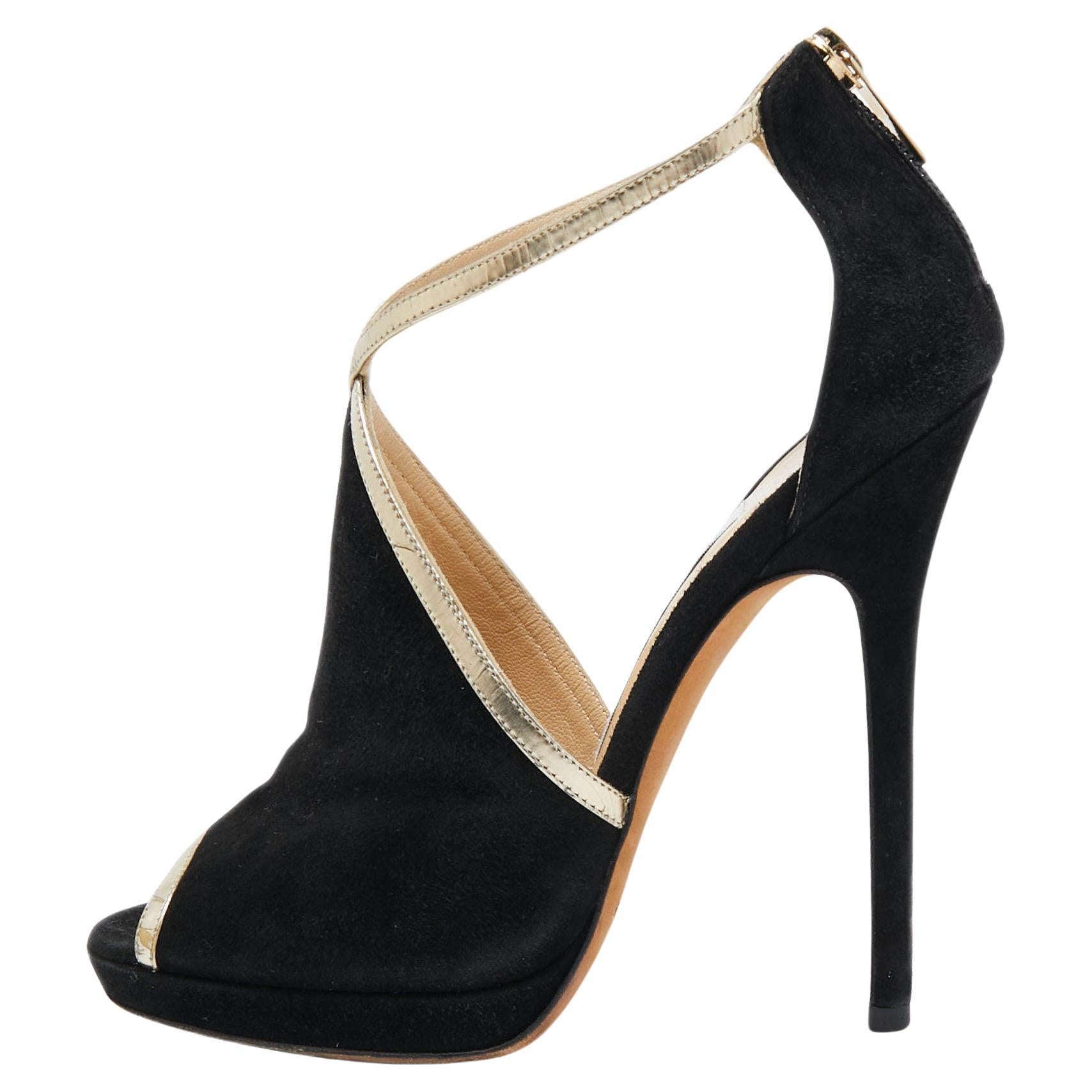 Jimmy Choo Black Suede and Leather Fey Ankle Strap Sandals Size 36 For Sale