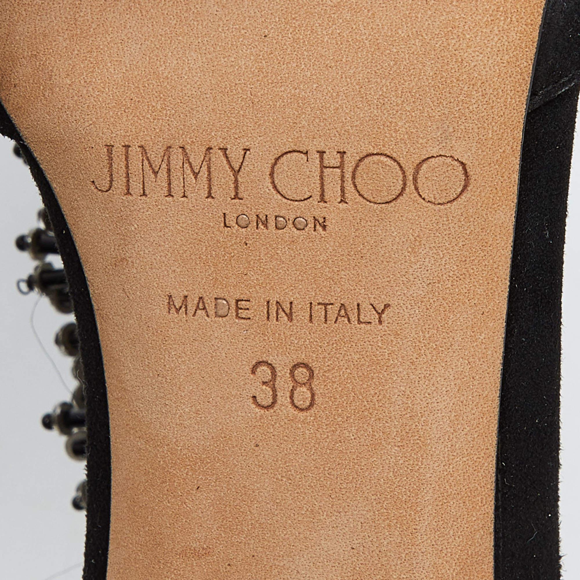 Jimmy Choo Black Suede and Mesh Beaded Embellished Sandals Size 38 4