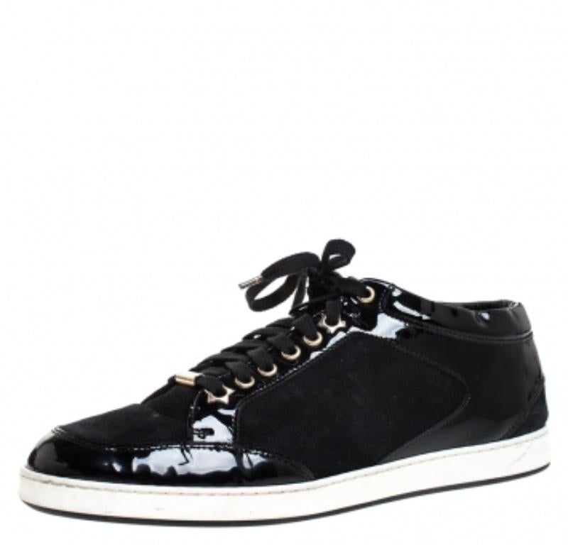 Jimmy Choo - Baskets basses Miami en daim et cuir verni - Taille 39,5 en vente 1