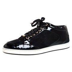Jimmy Choo Black Suede and Patent Leather Miami Low Top Sneakers Size 39.5