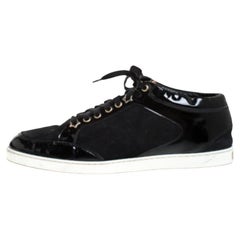 Jimmy Choo Black Suede and Patent Leather Miami Low Top Sneakers Size 39.5
