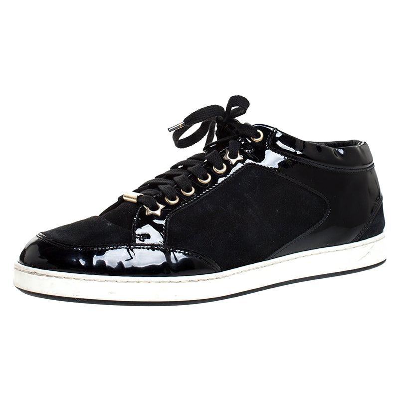 Jimmy Choo Black Suede and Patent Leather Miami Low Top Sneakers Size 39.5 For Sale