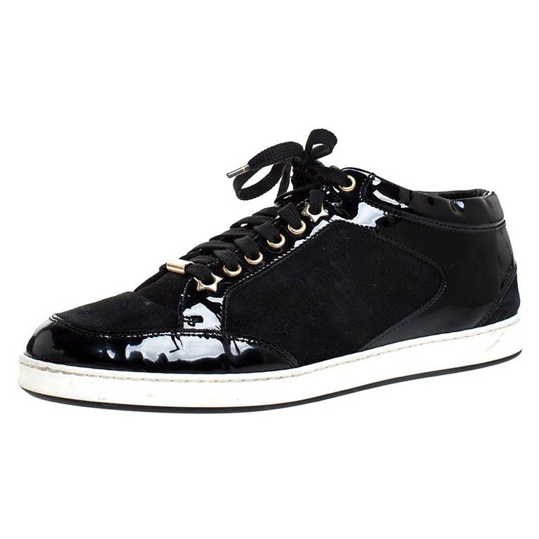 Jimmy Choo Black Suede and Patent Leather Miami Low Top Trainers Size 39.5  For Sale at 1stDibs