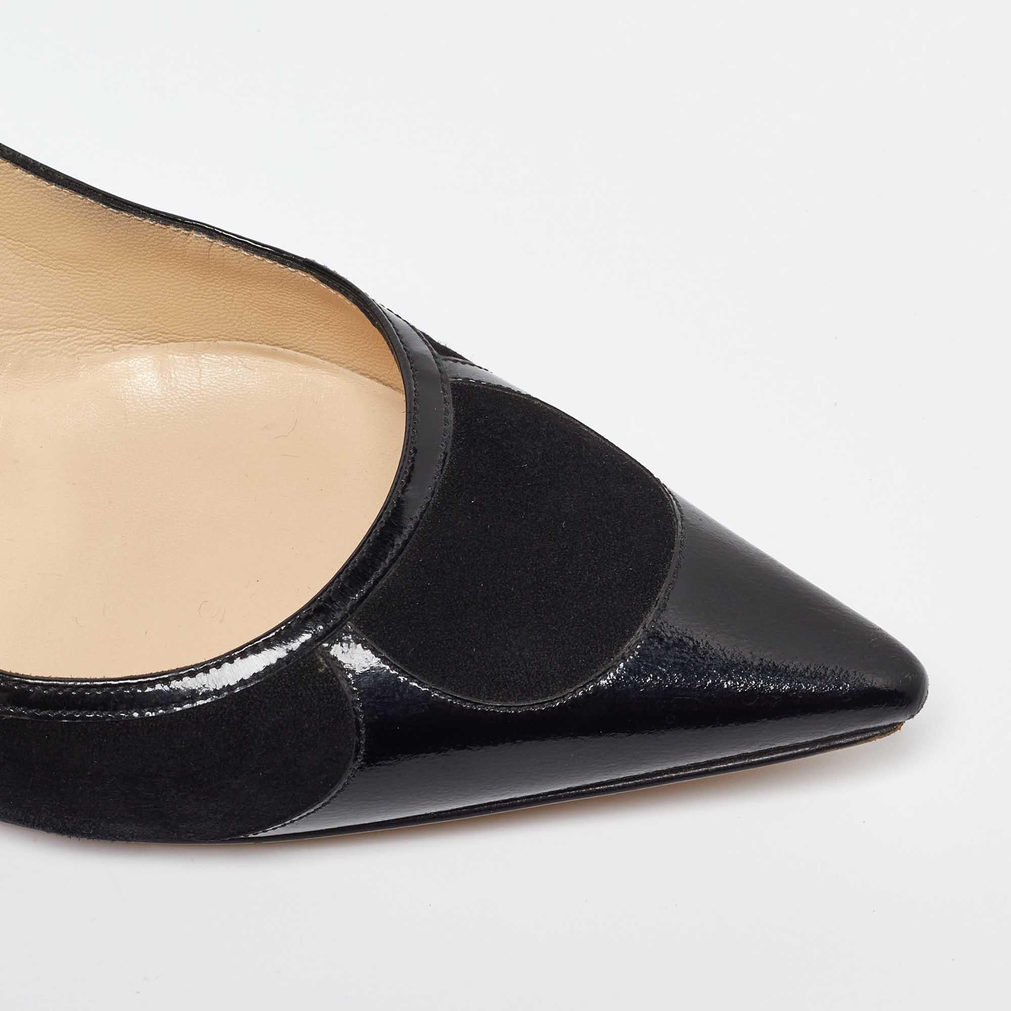 Jimmy Choo Escarpins à bout pointu en daim et cuir verni noir Taille 38.5 en vente 2