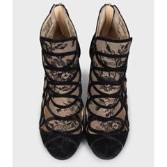 Jimmy Choo Black Suede Ankle Boots with Lace, EU 37, Stiletto