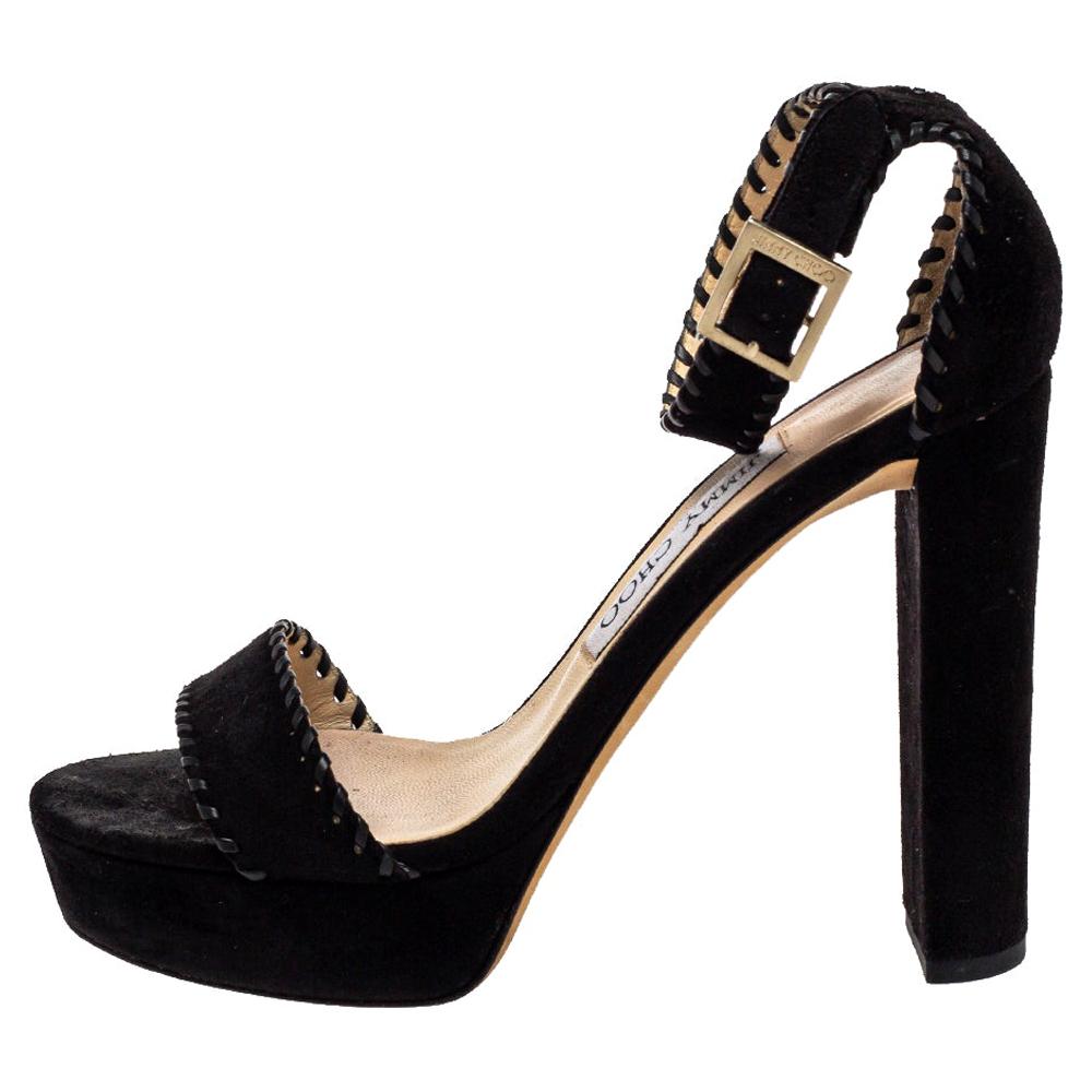Jimmy Choo Black Suede Ankle Strap Sandals Size 36.5 For Sale at 1stDibs