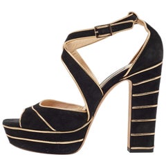 Used Jimmy Choo Black Suede April Platform Sandals Size 38