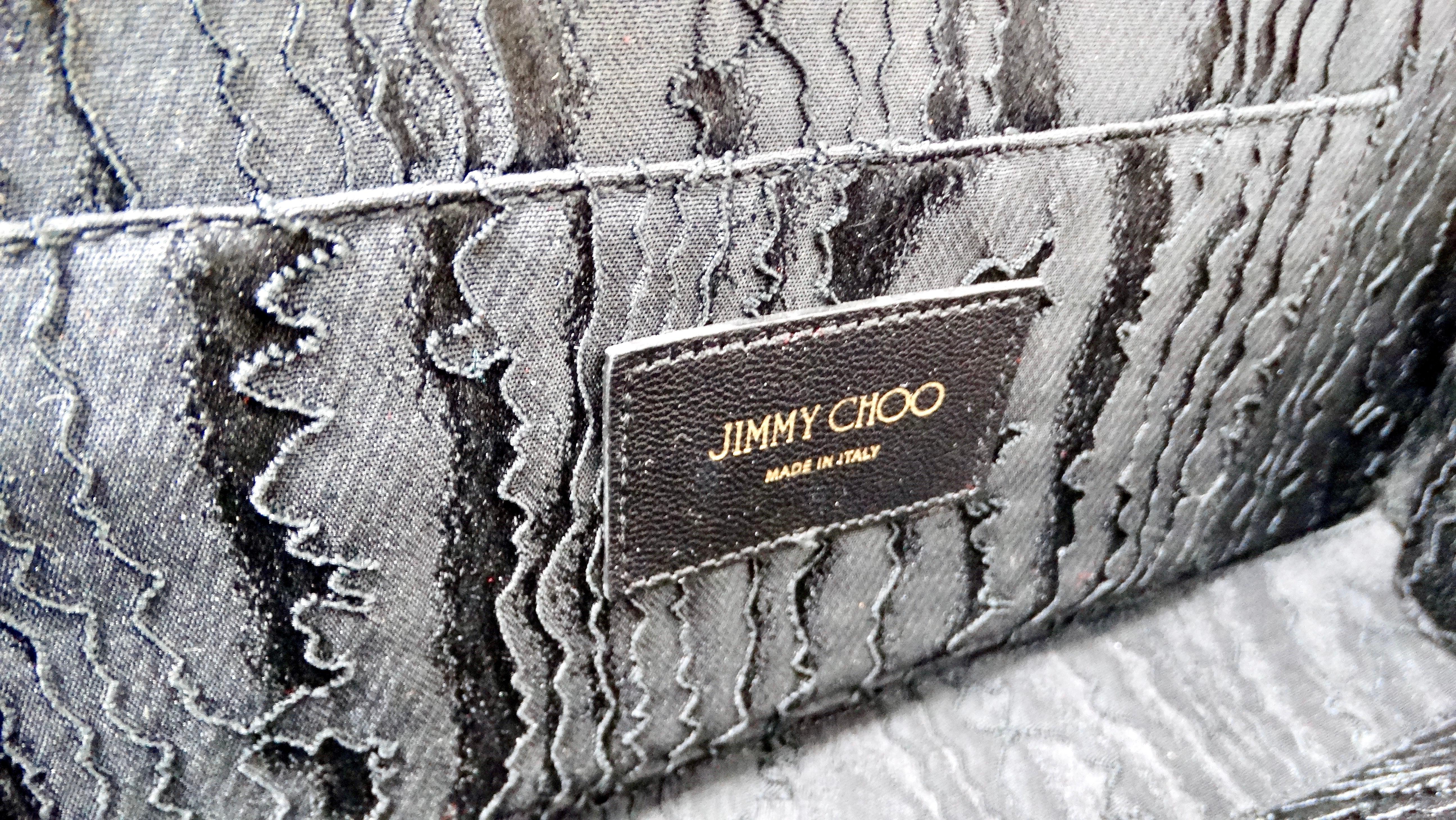 Jimmy Choo Negro Ante Celeste Cristal Logo Clutch 6