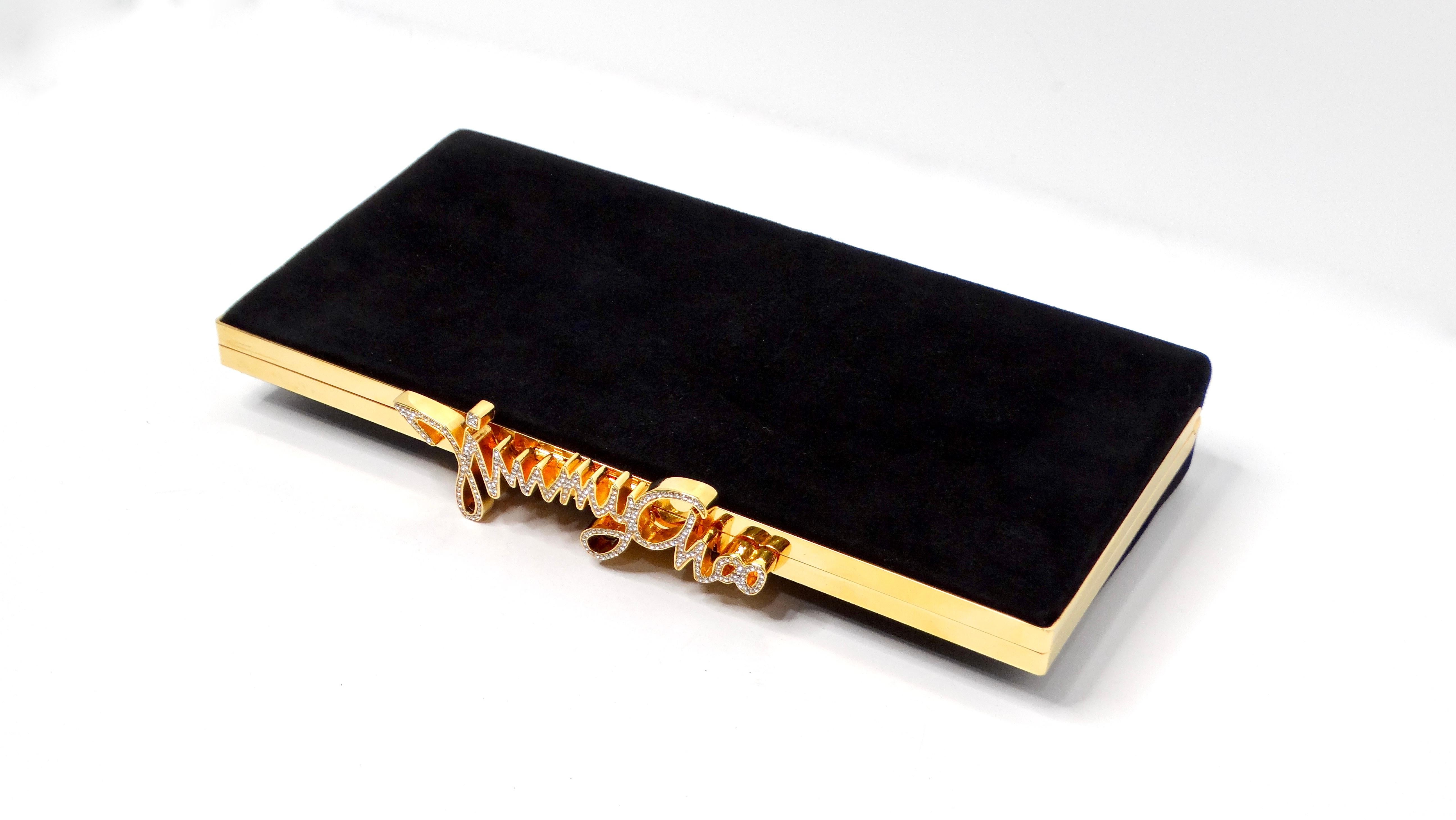 De las mujeres Jimmy Choo Negro Ante Celeste Cristal Logo Clutch