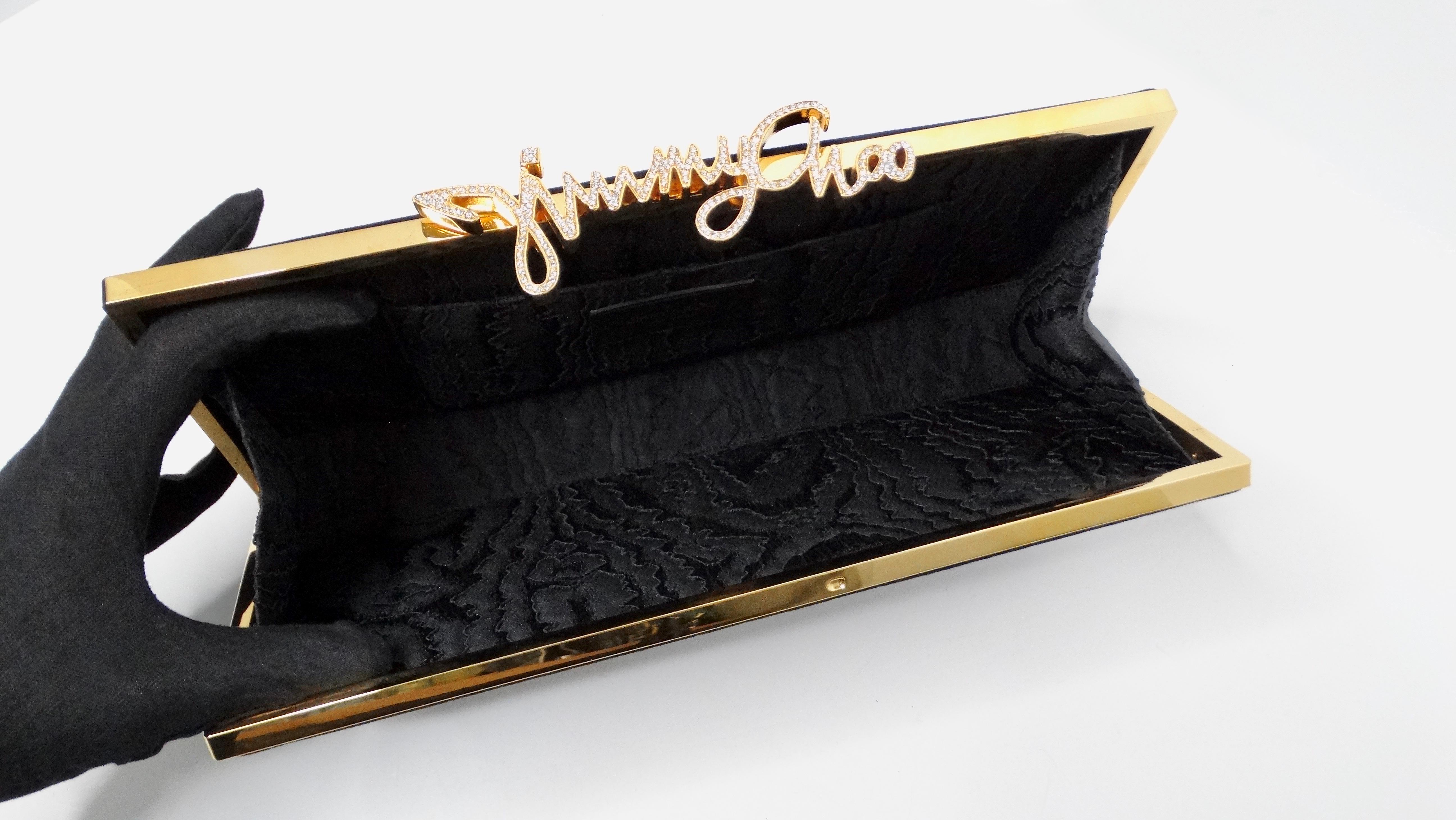 Jimmy Choo Negro Ante Celeste Cristal Logo Clutch 5