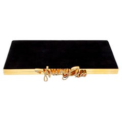 Jimmy Choo Black Suede Celeste Crystal Logo Clutch