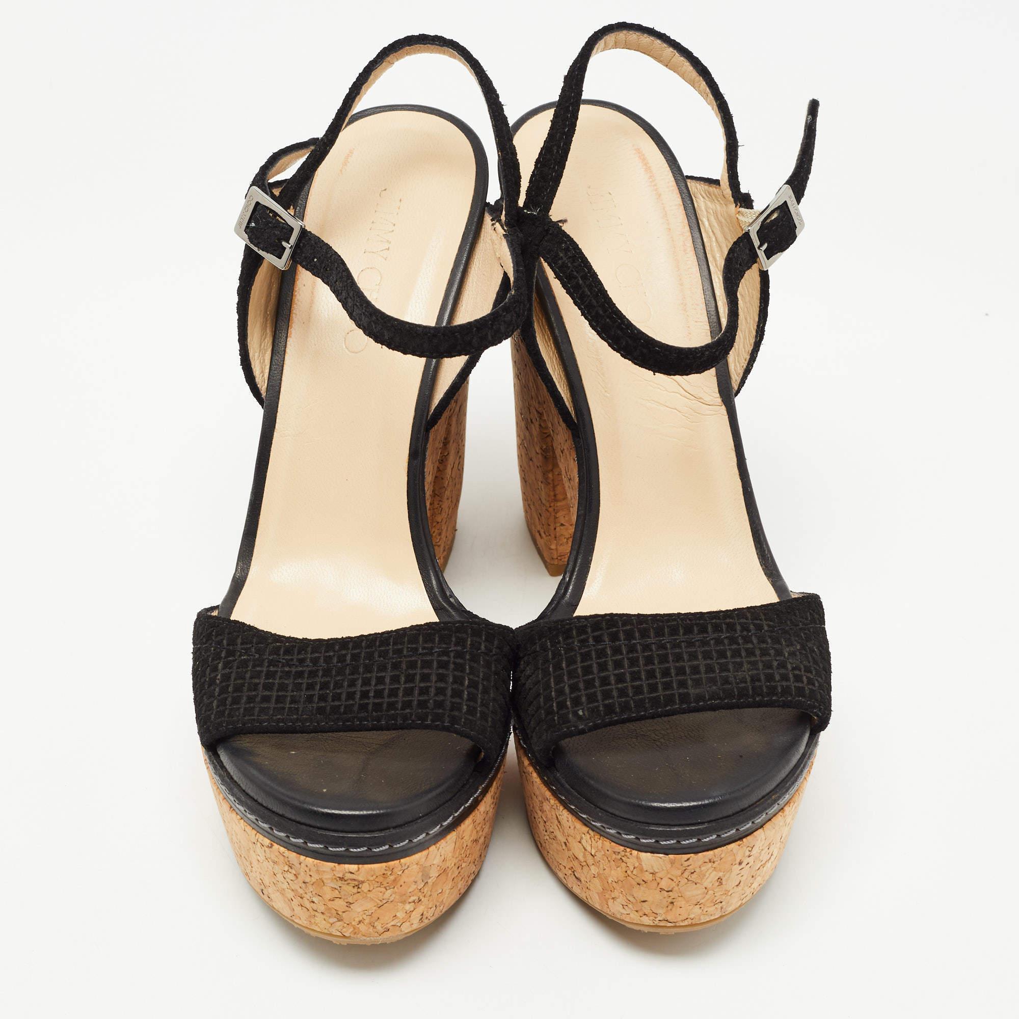 Jimmy Choo Sandales en daim noir à talon bloc en liège Taille 41 Pour femmes en vente