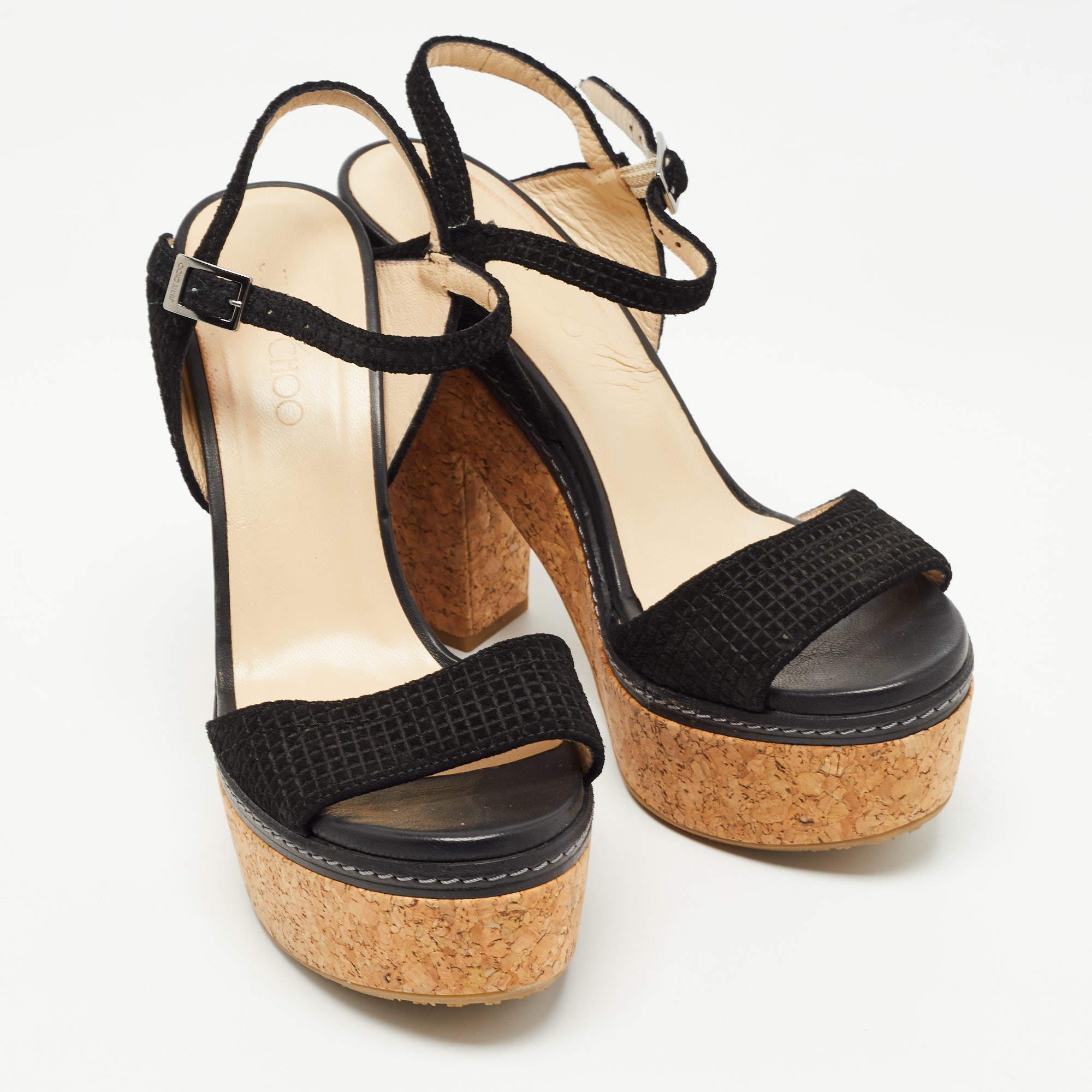Jimmy Choo Sandales en daim noir à talon bloc en liège Taille 41 en vente 1
