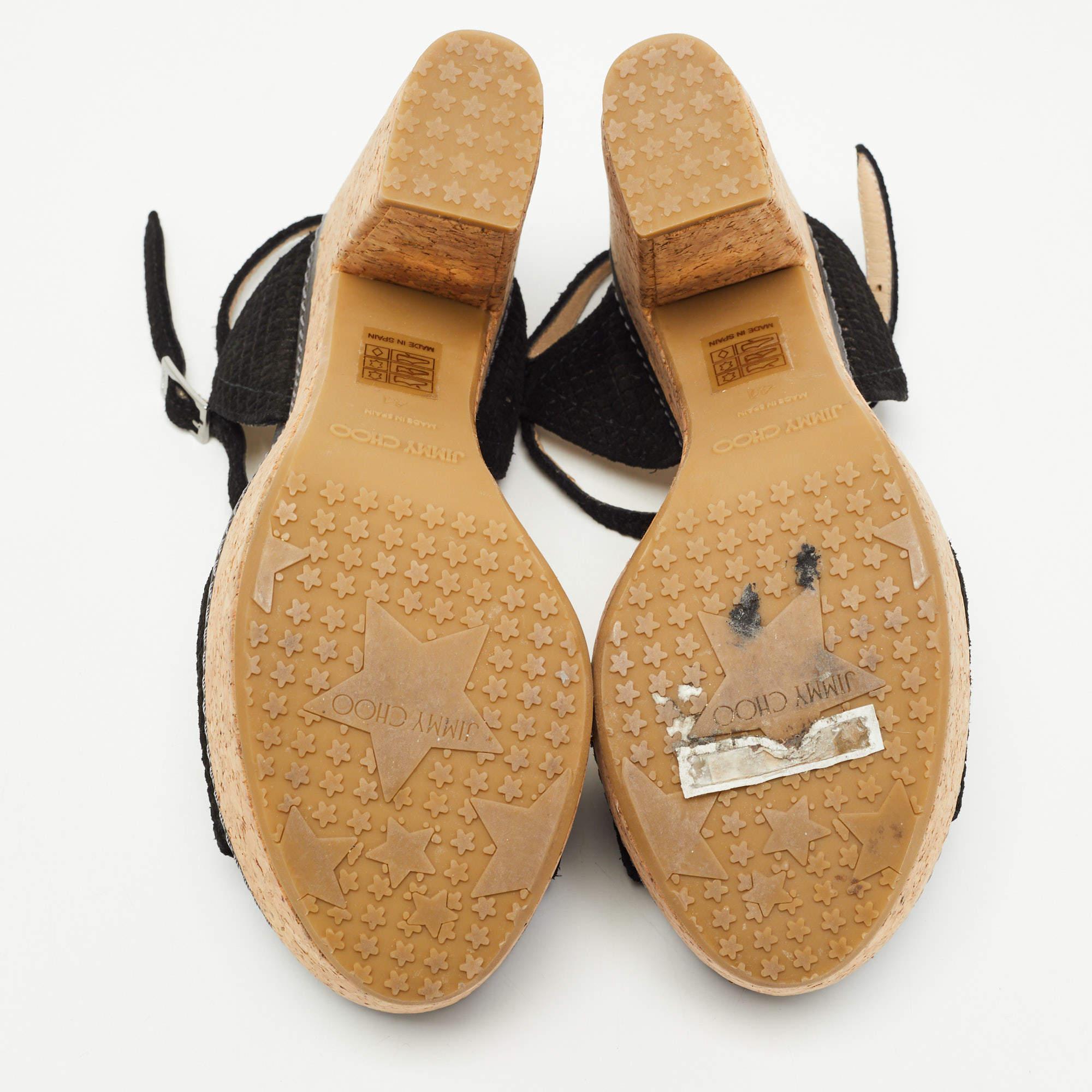 Jimmy Choo Sandales en daim noir à talon bloc en liège Taille 41 en vente 3